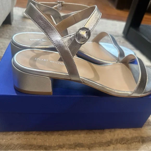 Stuart Weitzman Metallic Silver Block Heels. Never Worn! - Picture 3 of 6